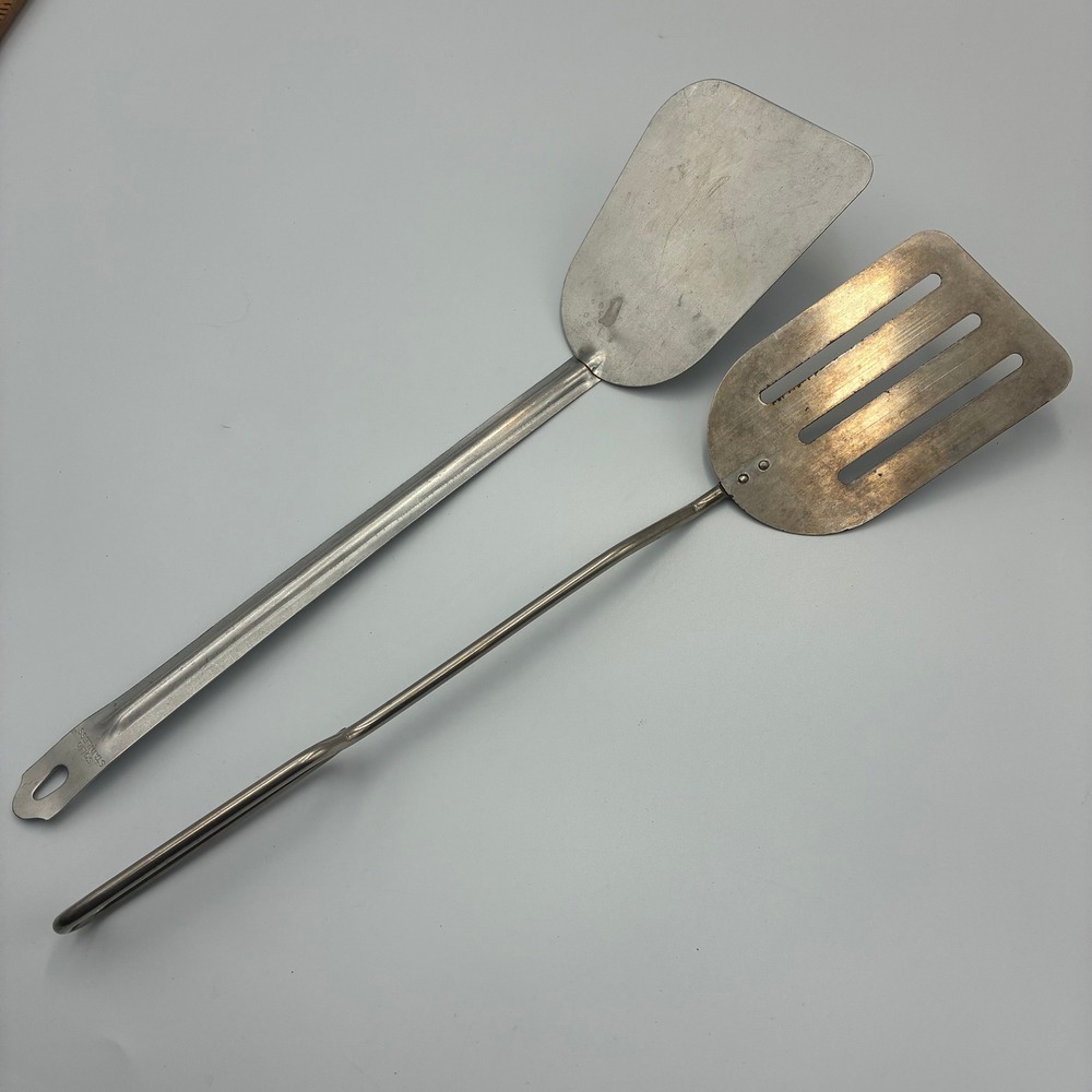 Vintage Solid Stainless Steel Spatula Lot Slotted and Solid Metal Turners 2pc